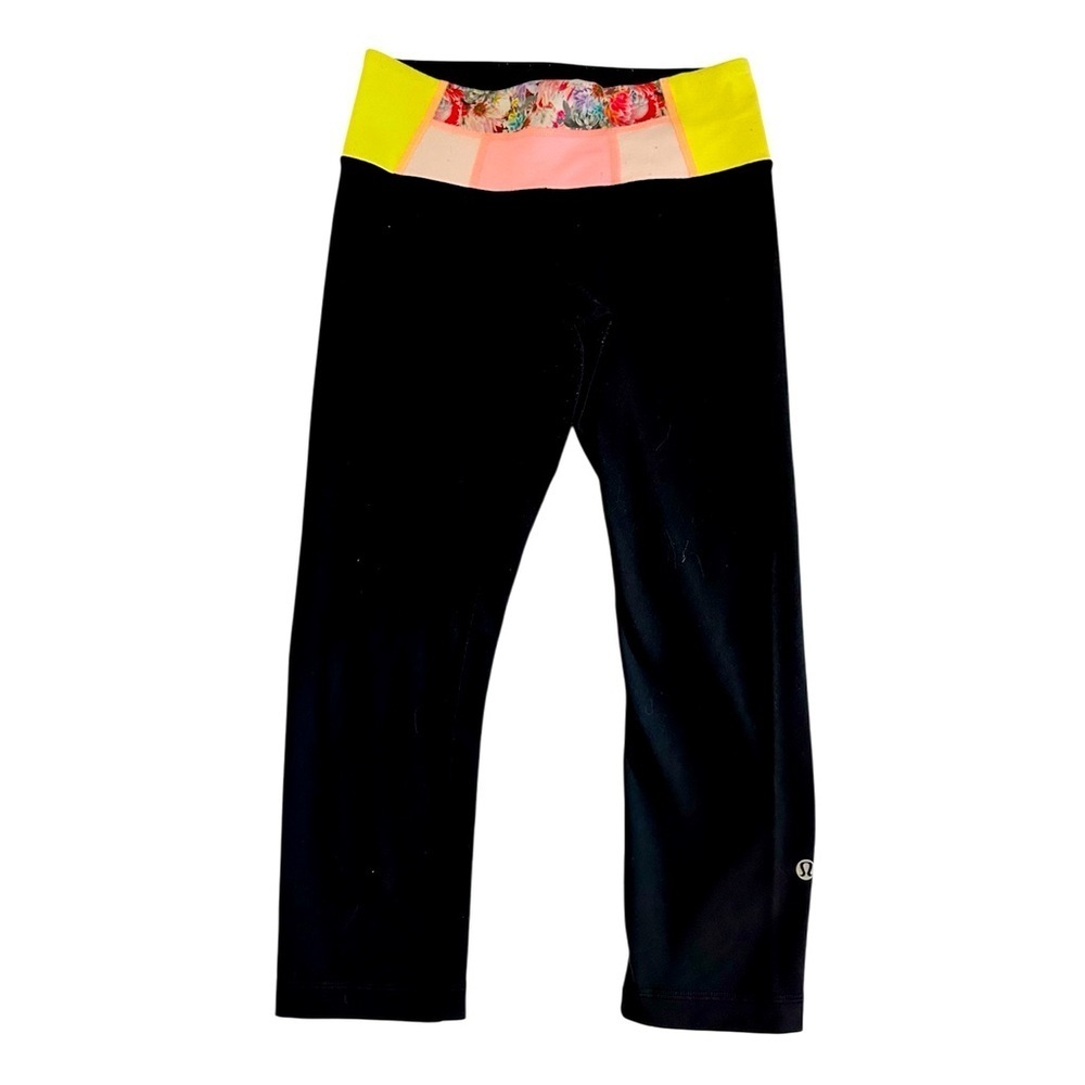 RARE LULULEMON PATCHWORK WUNDER UNDER BLACK CROPPED LEGGINGS 4